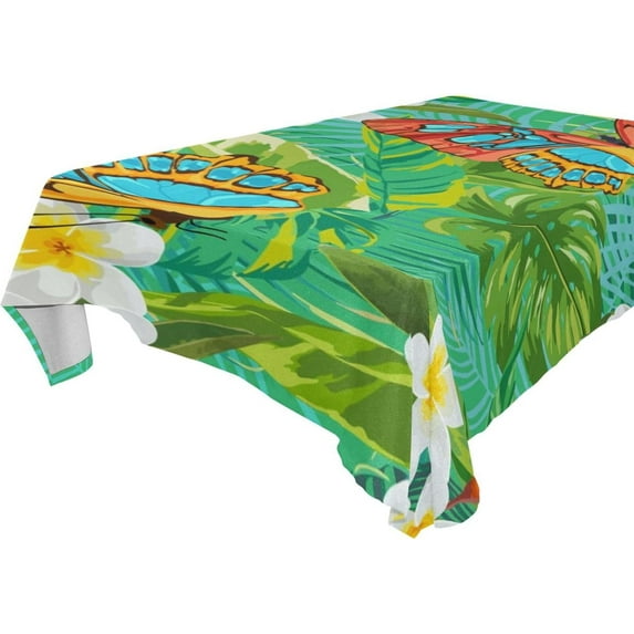 Tropical Flower Butterfly Rectangle Tablecloth, Dust Proof Anti Wrinkle Wipeable Table Cloth Tabletop for of Dinner Kitchen Wedding Holiday Party 60"x108" Home Decor