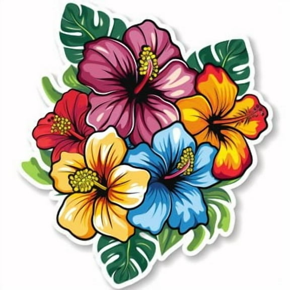Tropical Flower Car Sticker Hawaiian-Inspired Decal for Vehicles, Durable Vinyl with Weatherproof Finish