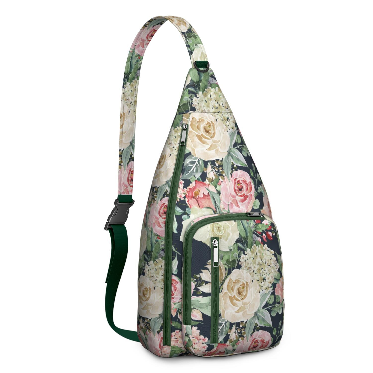 Pink Floral Tropical Palm Leaves Hawaiian Pattern Print Crossbody Bags