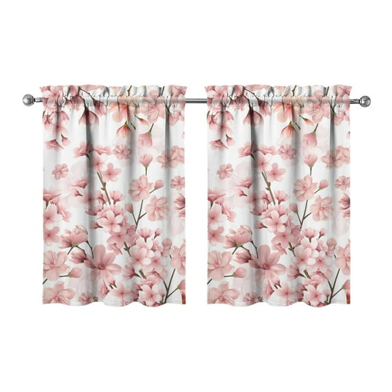 Tropical Flower Curtains - 2 PCS Boho Watercolor Leaves & Floral Panels, Rod Pocket Design, 27.5x36 Inch