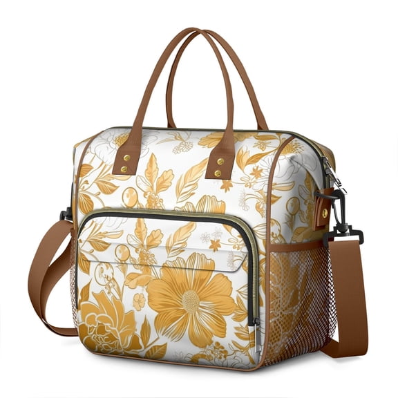 Tropical Flower Insulated Tote Bag - Waterproof & Leakproof Cooler for Beach, Camping or Work, Stylish Multi-Pocket Design