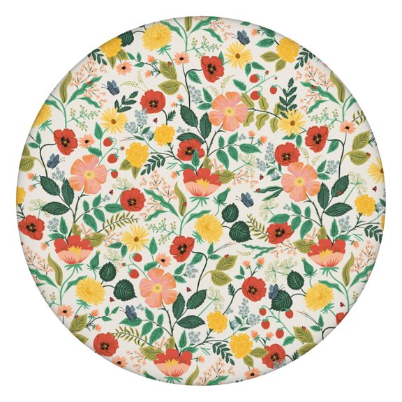 Tropical Flower Round Table Cover Elastic Edge Waterproof Tablecloth with Floral & Leopard Design