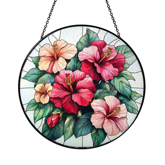 Tropical Flower Window Art – Stained Glass Style Hibiscus Design
