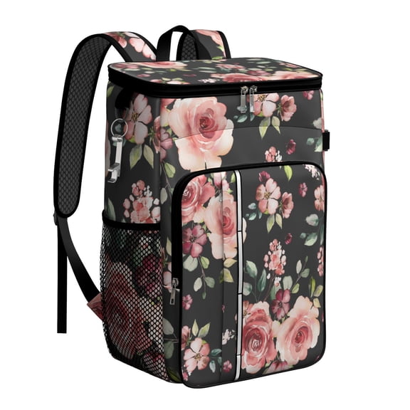 Tropical Flower and Leaves Blossom Insulated Cooler Backpack - 20L Durable & Lightweight