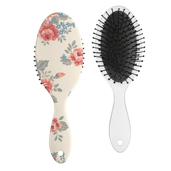 Tropical Flower and Leaves Hair Brush, Boho Chic Detangler with Floral and Hummingbird Illustration