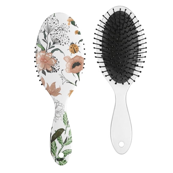 Tropical Flower and Leaves Hair Brush, Vintage Floral Detangling Paddle Brush with Artistic Watercolor Design