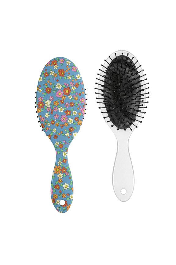 Tropical Flower and Leaves Hair Brush with Floral and Hummingbird Illustration, Retro Vintage Style Detangler for All Hair Types