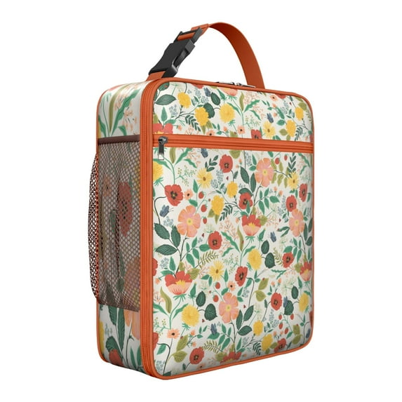 Tropical Flower and Leaves Insulated Lunch Box Student Reusable Lunch Bag with Front Pocket Cooler Tote Bag Work Hiking