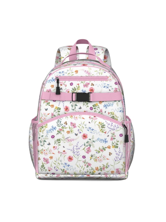 Tropical Flower and Leaves Lightweight Backpack with Chest Strap for Teens