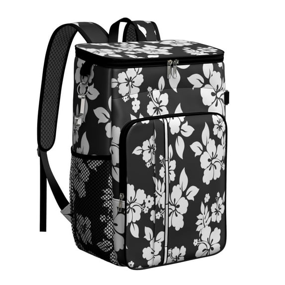 Tropical Flower and Leaves Pattern Insulated Cooler Backpack, Leakproof Waterproof Lunch Backpack for Beach Vacations, Hiking