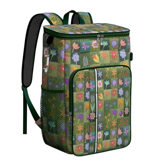 Tropical Flower and Leaves Print Cooler Backpack, Insulated Leakproof Lunch Bag with Artistic Botanical Design, Perfect for Women, Hiking, Office