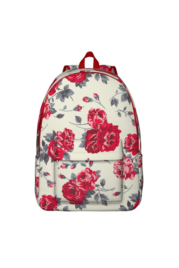 Tropical Flower and Leaves School Backpack – Aesthetic Floral Canvas Bookbag for Students and Women with Oxford Anti-theft Construction