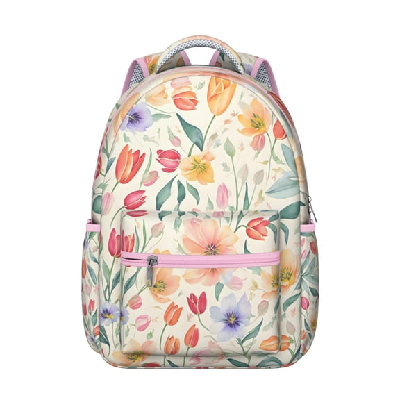 Tropical Flower and Leaves Students Backpack Durable School Bag with Colorful Boho Floral Pattern, Perfect for Outdoor Adventures