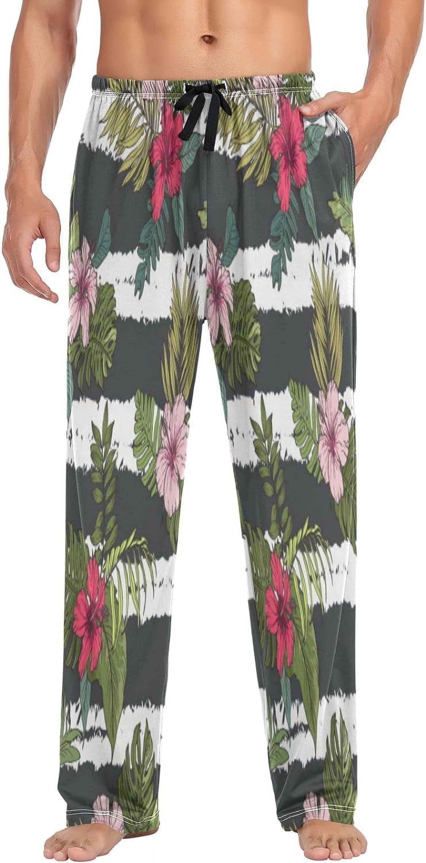 Tropical Flower with Stripe Men's Pajama Pants Lightweight Sleepwear ...