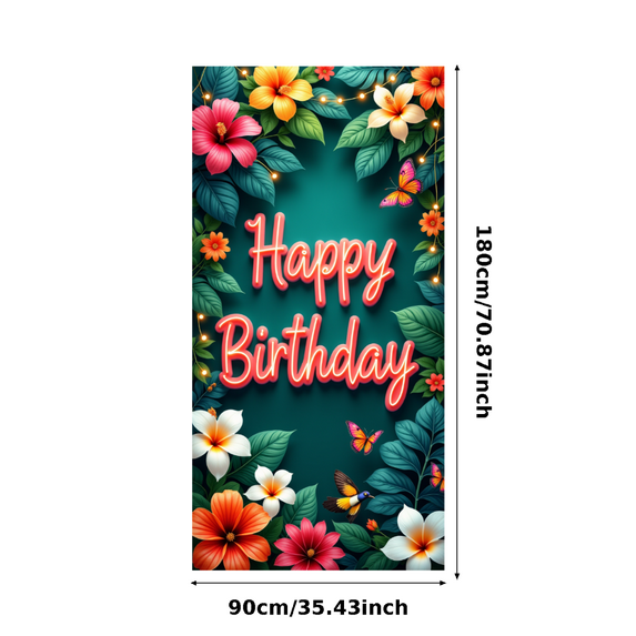 Tropical Flowers Birthday Banner Colorful Blooms Party Decoration Neon Letters for Birthday Party Indoor Outdoor Event