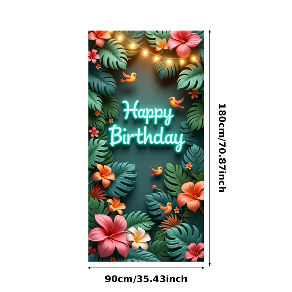 Tropical Flowers Birthday Banner Colorful Blooms Party Decoration Neon Letters for Birthday Party Indoor Outdoor Event