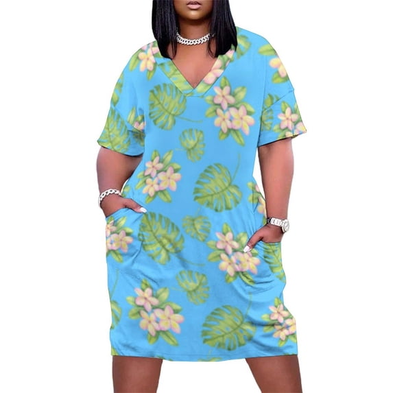 Tropical Flowers Blue Background Pattern Summer Dresses for Women Beach Boho