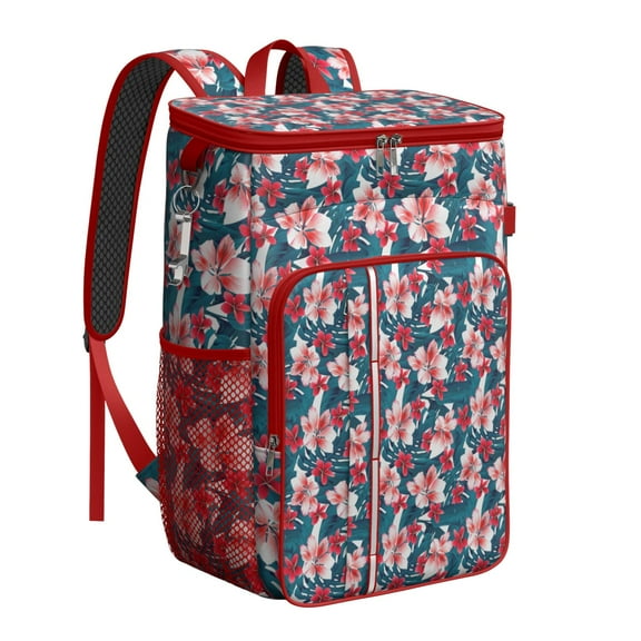 Tropical Flowers Cooler Backpack 20L Leakproof Soft Cooler Bag for Outdoor Picnic Travel with Hawaiian Print