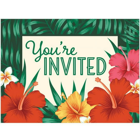Tropical Flowers Floral Beach Summer Luau Theme Party Invitations w/Envelopes