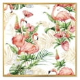 thumbnail image 1 of Tropical Flowers & Gold Leaves With Pink Flamingos 16 in x 16 in Framed Painting Canvas Art Print, by Designart, 1 of 5