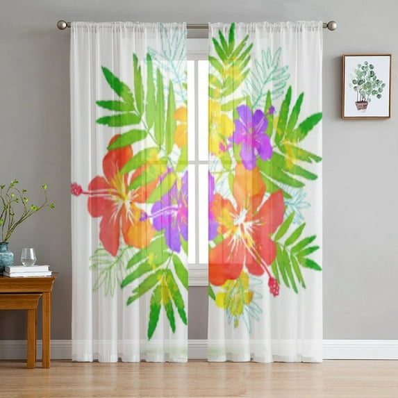 Tropical Flowers Summer Bouquet Sheer Curtains For Bedroom Living Room Tulle Curtains For Kitchen Window Voile Curtains