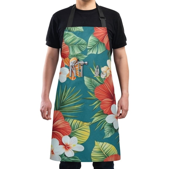 Tropical Flowers with Hibiscus Chef Kitchen Apron with Pockets for Women Waterproof Aprons for Cooking Baking