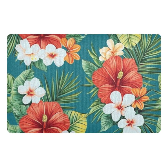Tropical Flowers with Hibiscus Floor Door Mat Outdoor Indoor for Home Entrance Welcome Mats 32"x20"