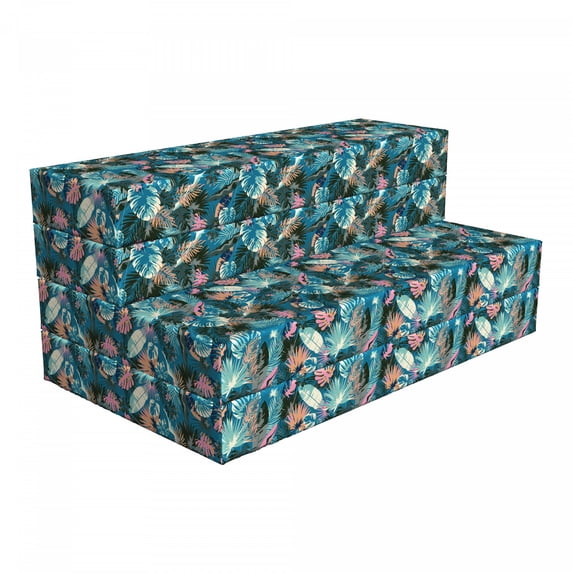Tropical Foldable Mattress, Hawaiian Jungle Botanical, 78.7" x 47.2", Sea Blue and Multicolor, by Ambesonne