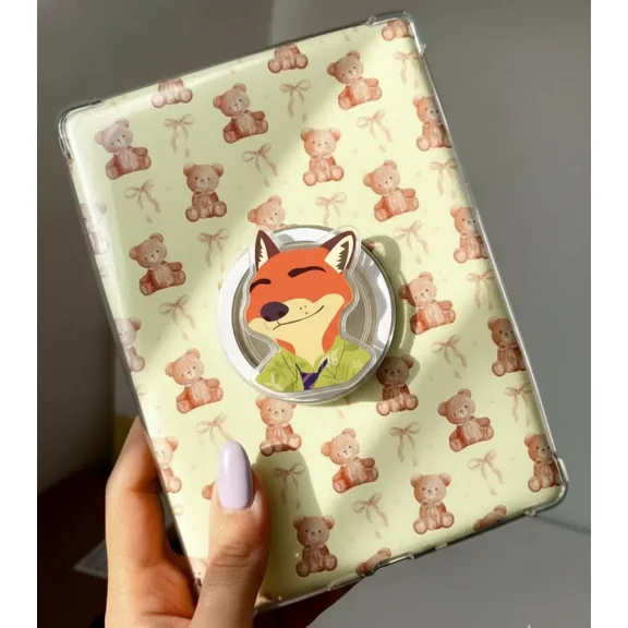Tropical Forest Animal Phone Accessory - Cute Fox Character with Tie and Hawaiian Shirt Grip -