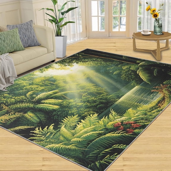 Tropical Forest Area Rug, Jungle Woodland Washable Rug, Soft Non Slip Low Pile Carpet for Living Room Bedroom Home Decor 2x3ft