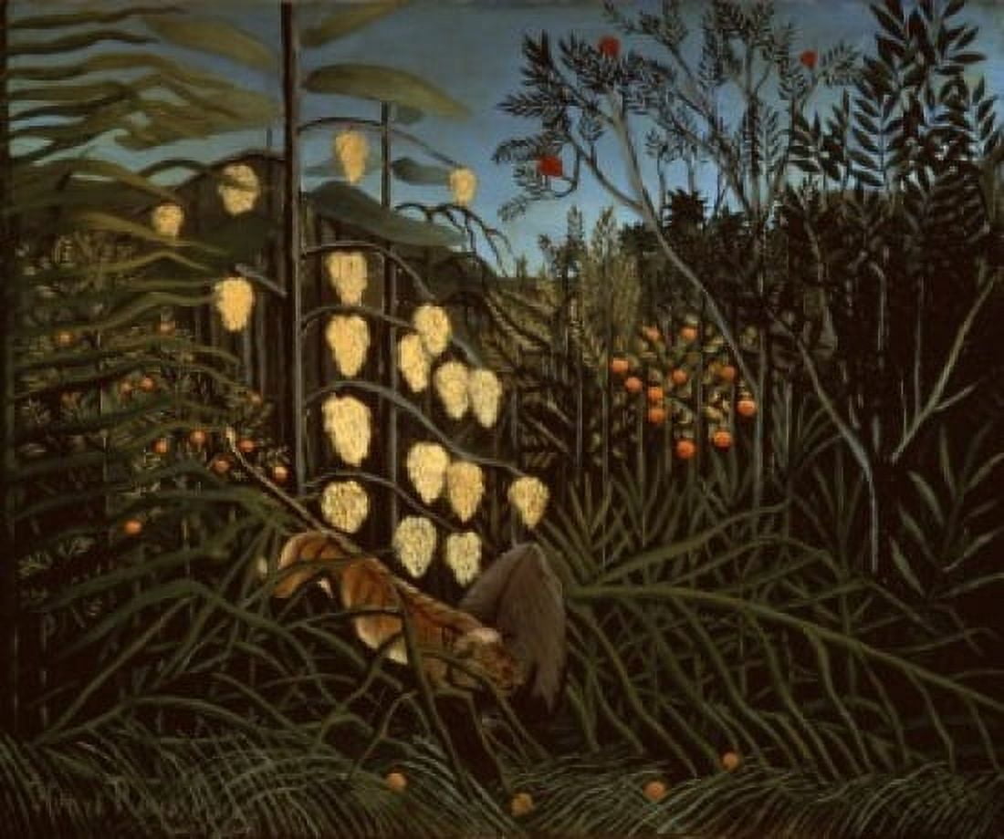 Tropical Forest Battling Tiger & Bull 1908 Henri Rousseau (1844-1910 French) Oil On Canvas State Hermitage Museum St Petersburg Russia Canvas Art - Henri Rousseau (18 x 24)
