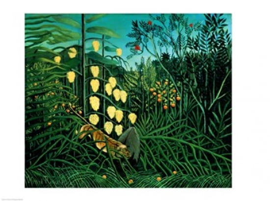 Tropical Forest Battling Tiger and Buffalo 1908 Canvas Art - Henri Rousseau (24 x 18)