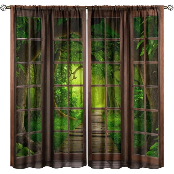 Tropical Forest Blackout Curtains, Rainforest Green Tree Pattern Window Drapes with Grommets, Bedroom Living Room Kitchen Decor Panels 26"W x 45"L (Pack of 2)