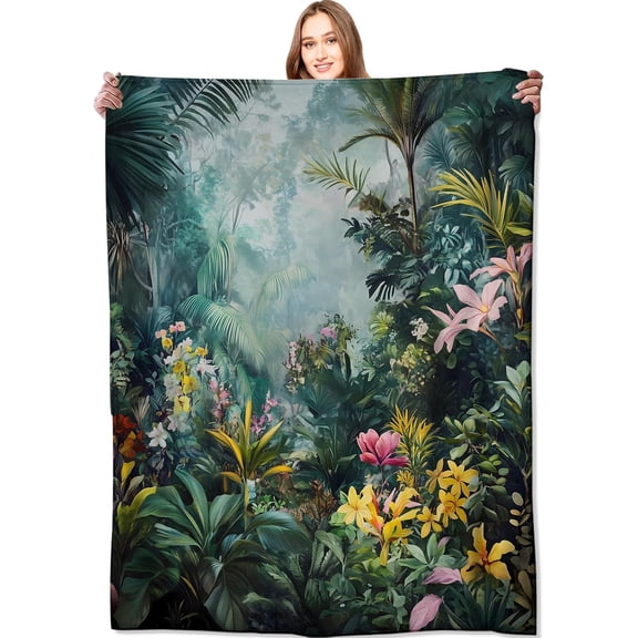 Tropical Forest Blanket Lush Botanical and Flower Fairycore Blankets,Birthday Gifts for Users Women Women,Lightweight Soft Fleece,Nature Lovers,Sofa Couch Bed Room Fairy Decor 40x50in