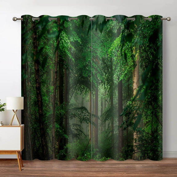 Tropical Forest Natural Scenery Jungle Blackout Curtain Green Trees Deep Forest Bedroom Waterfall Left and Right Biparting Open