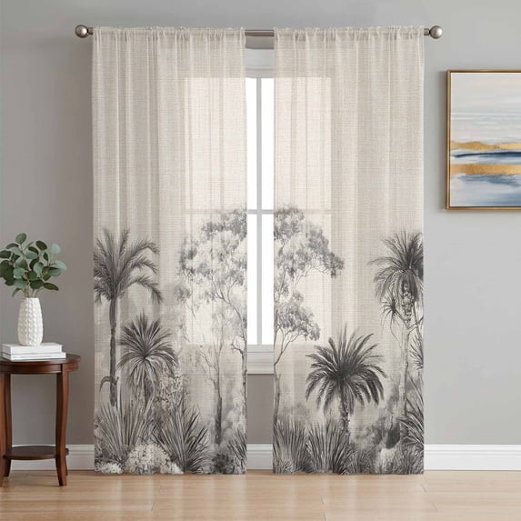 Tropical Forest Sheer Curtains 96 Inch Length 2 Panels Set, Farmhouse Retro Summer Nature Tree Plants Voile Window Treatment Semi Sheer Long Curtains Drapes for Bedroom/Living Room/Kitchen 52"x96"x2