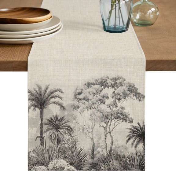 Tropical Forest Table Runner 36 Inches Long,Farmhouse Retro Summer Nature Tree Plants Cotton Linen Table Runners Dresser Scarves,Fabric Tabletop Scarf Furniture Cover for Home Dinner Party 13"x36"