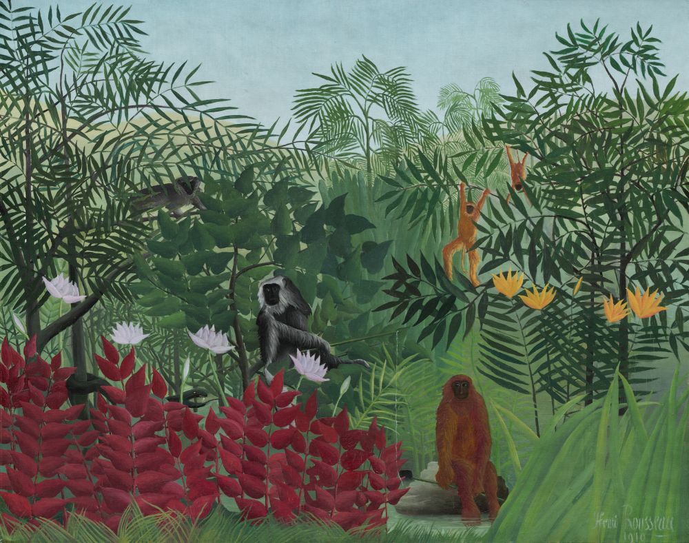 Tropical Forest With Monkeys Canvas Art -  (24 x 18)