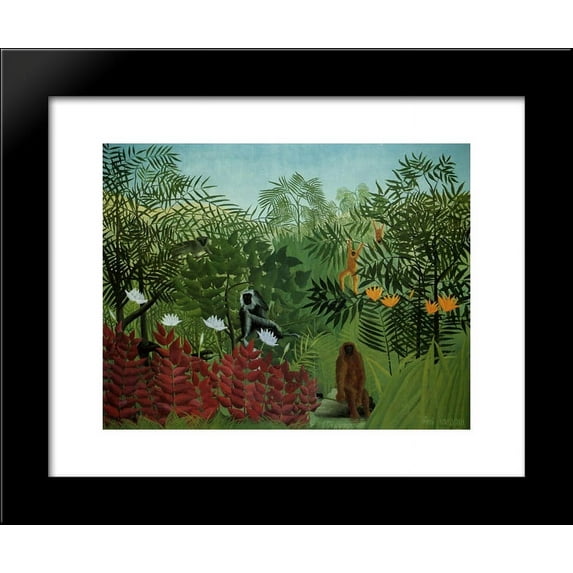 Tropical Forest with Apes and Snake 20x24 Framed Art Print by Henri Rousseau