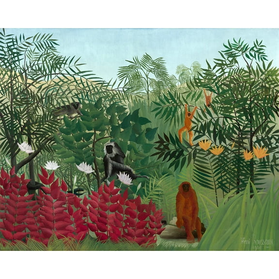 Tropical Forest with Monkeys by Henri Rousseau - 12" x 18" Art Print Wall Decor
