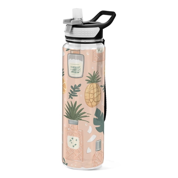 Tropical Fragrance Print 1000ml Tritan Sport Bottle Straw LeakProof Food-Grade Portable Wide Handle