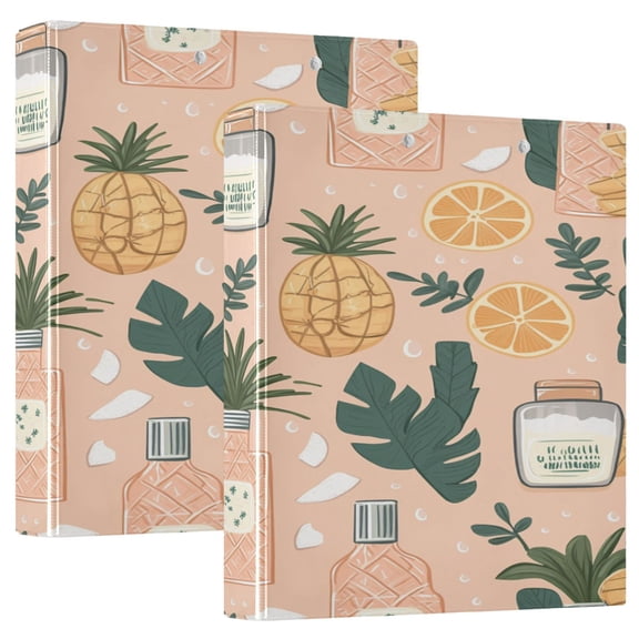 Tropical Fragrance Print 12.4x10.6in PVC Round Ring Binders, 2-Pack, D-Ring 3-Hole, Metal Clip