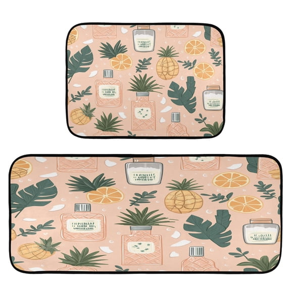 Tropical Fragrance Print 2-Piece Kitchen Carpet Mat Set, Non-Slip Memory Foam, Soft for Kitchen and Living Room Use