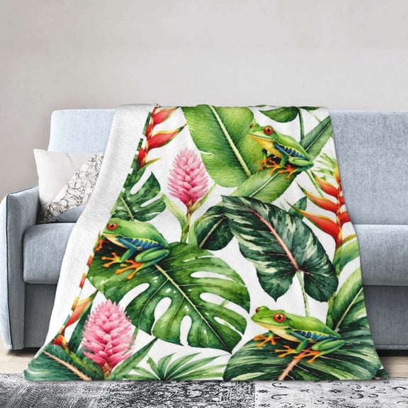 Tropical Frog Blanket Gift Throw Blanket Gift for Frog Lovers Rainforest Leaf Jungle Home Decor 50x40