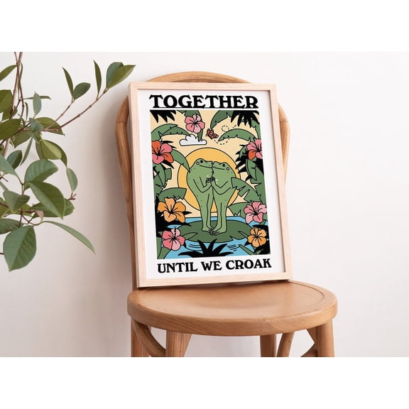 Tropical Frog Colorful Botanical Retro Illustration Bold Art Print, Unframed Canvas Size 24x36