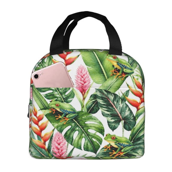 Tropical Frog Lunch Bag Reusable Thermal Lunch Box with Handle for Women and Men