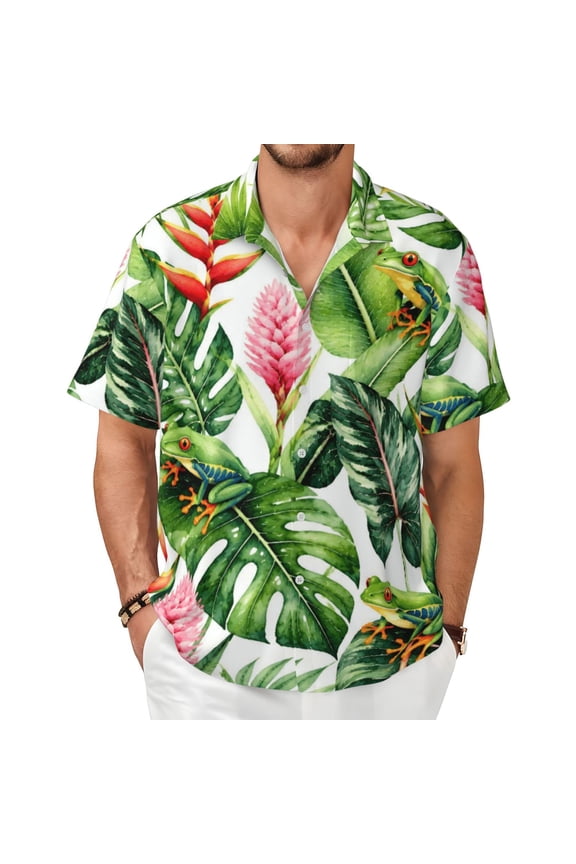 Tropical Frog Men's Shirts Short-Sleeved with All-Over Prints Button-Up Shirts