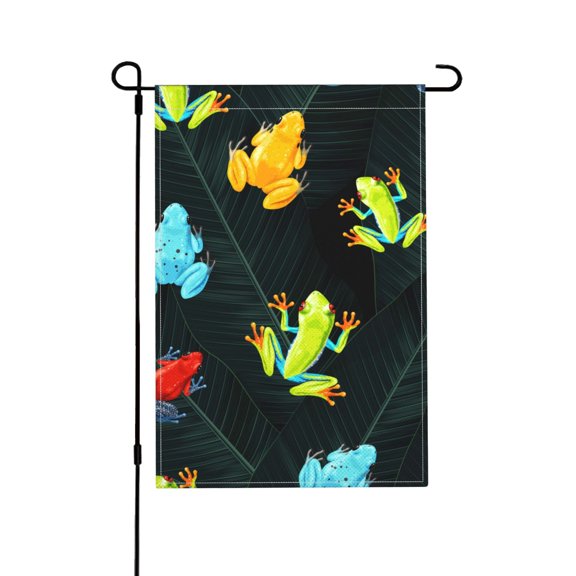 Tropical Frogs Palm Leaf Garden Flag Outdoor House Flags 12 X 18 Inch Banner Yard Home Decoration