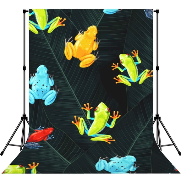 Tropical Frogs Palm Leaf Photography Backdrop 5x7Ft Background for Photo Studio Video Recording Birthday Party Wedding Home Decor