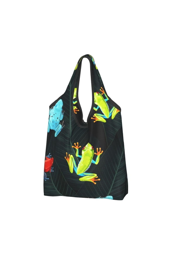 Tropical Frogs Palm Leaf Reusable Grocery Bags Shopping Totes Foldable Washable Pouch Handbag Storage Bag